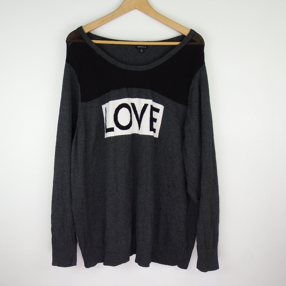 torrid Sweaters - Torrid Pullover Sweater LOVE Gray Sheer Shoulder 4